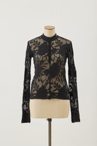 !Pre-Order! Flower Jacquard long sleeve tee Black
