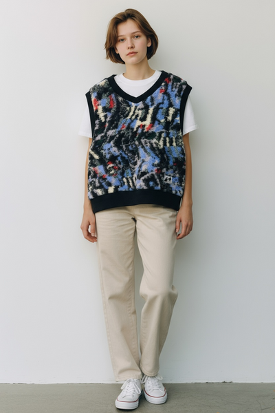 Flower Boa Vest Blue Forest