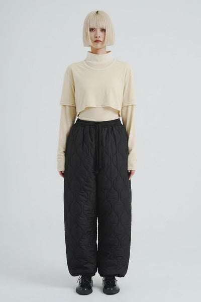 Padded Quilted Leopard Pants Black