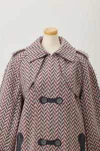 Wool Trench Coat Pink Herringborn