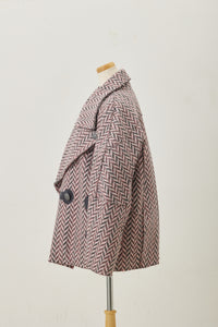 Wool Big collar Coat Pink Herringbone