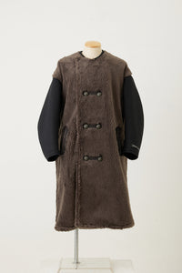 Far Collarless Long P coat　Gray×Black