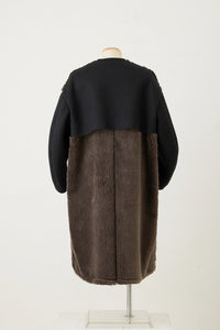 Far Collarless Long P coat　Gray×Black
