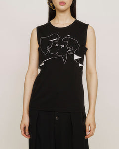 Art embroidered sleeveless origami tops - MEGMIURA