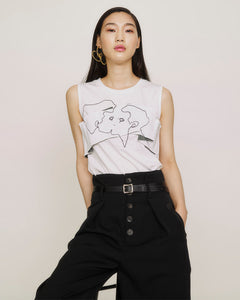 Art embroidered sleeveless origami tops - MEGMIURA