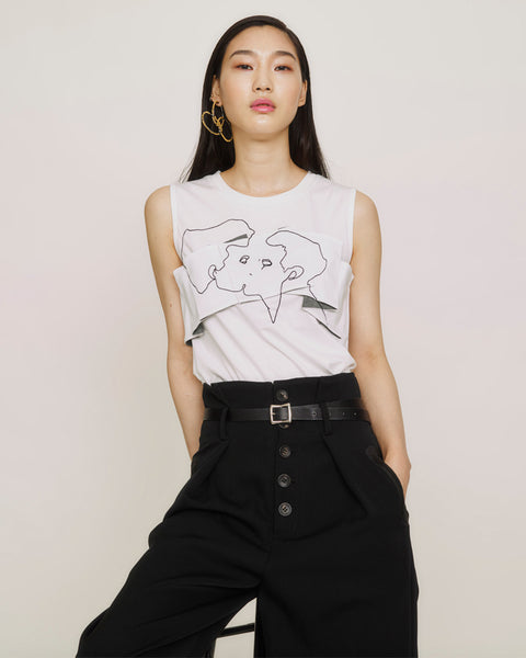 Art embroidered sleeveless origami tops - MEGMIURA