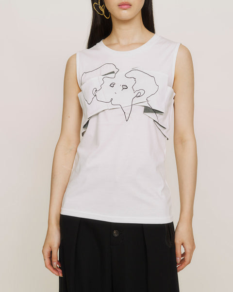 Art embroidered sleeveless origami tops - MEGMIURA