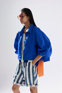 Linen Blue Short Coach Jacket